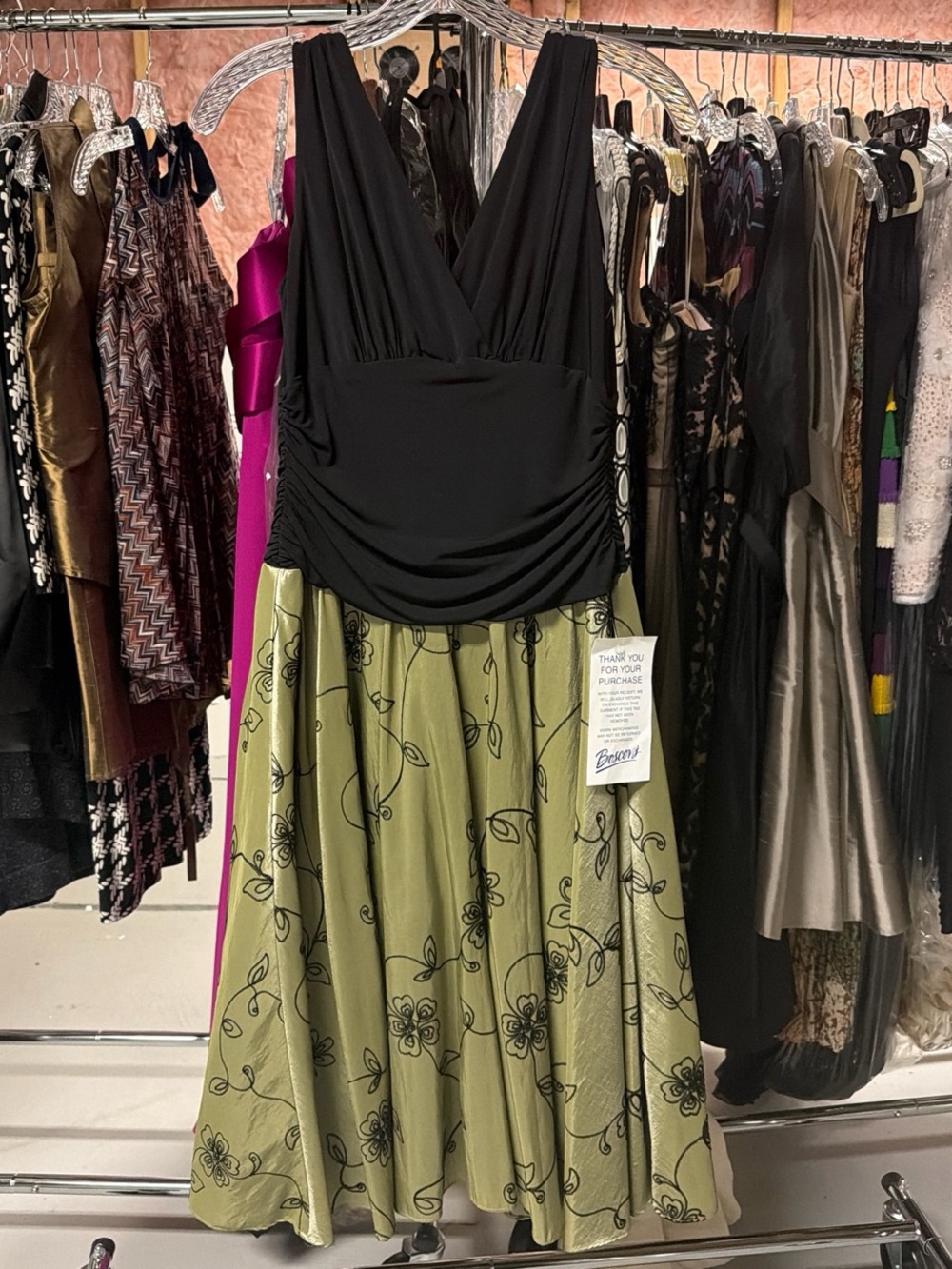 Black & Olive Floral A-Line Skirt Dress